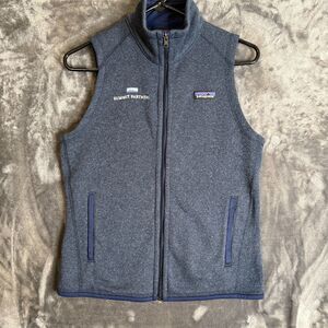 Patagonia Worn Wear Men’s Vest Blue Full Zip Size Small Light Weight Embroidery